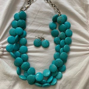 Turquoise fashion necklace and earring set